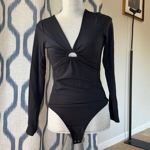 Abercrombie & Fitch Black Long Sleeve Tie Front Bodysuit